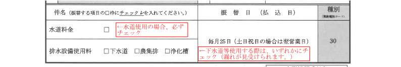 排水設備使用料の欄は提出前に再度ご確認ください